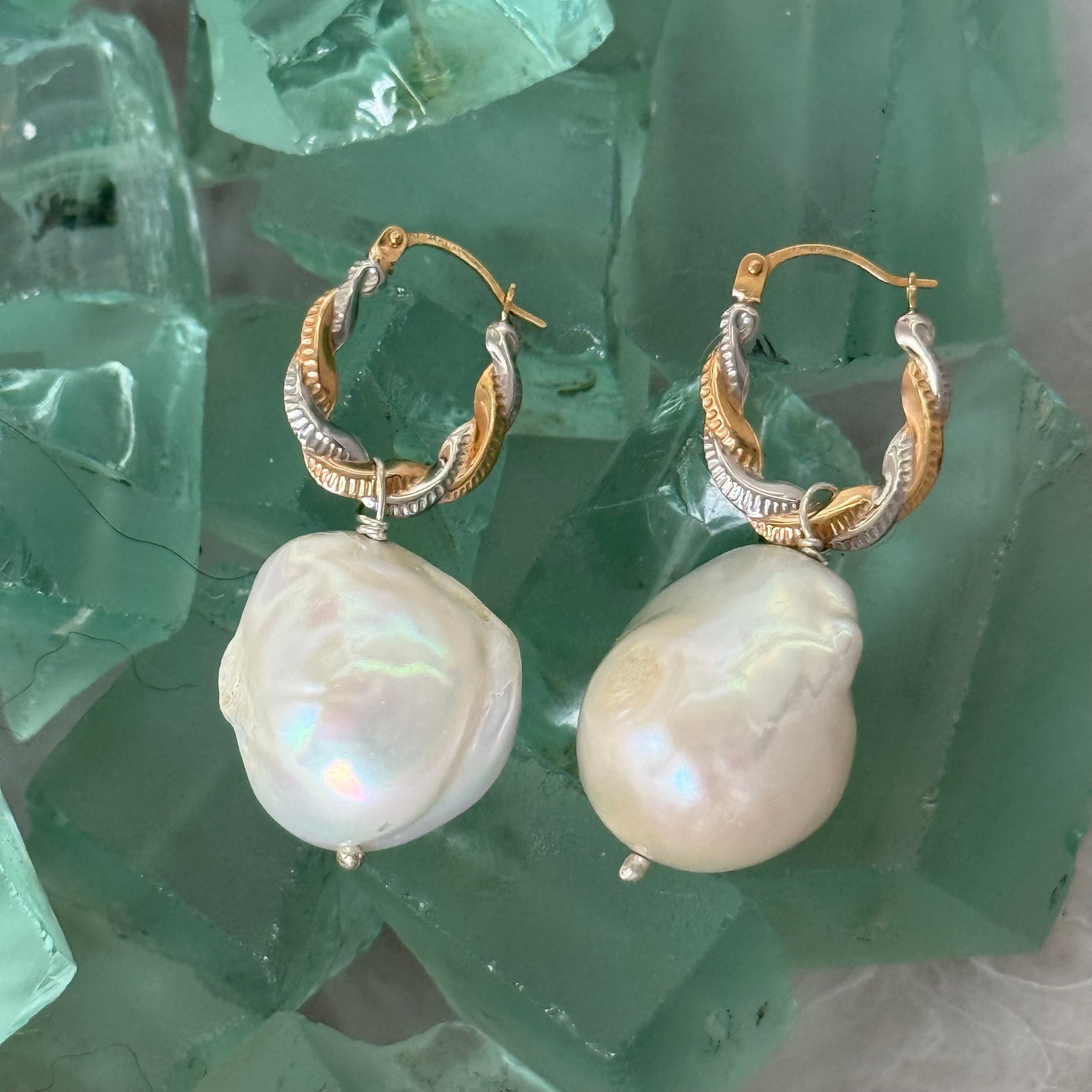 Solid Gold and Baroque Pearl Earrings