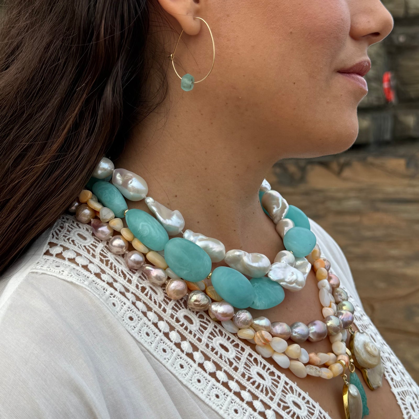 Recycled Glass Hoop Earrings - silver or gold in small and large.