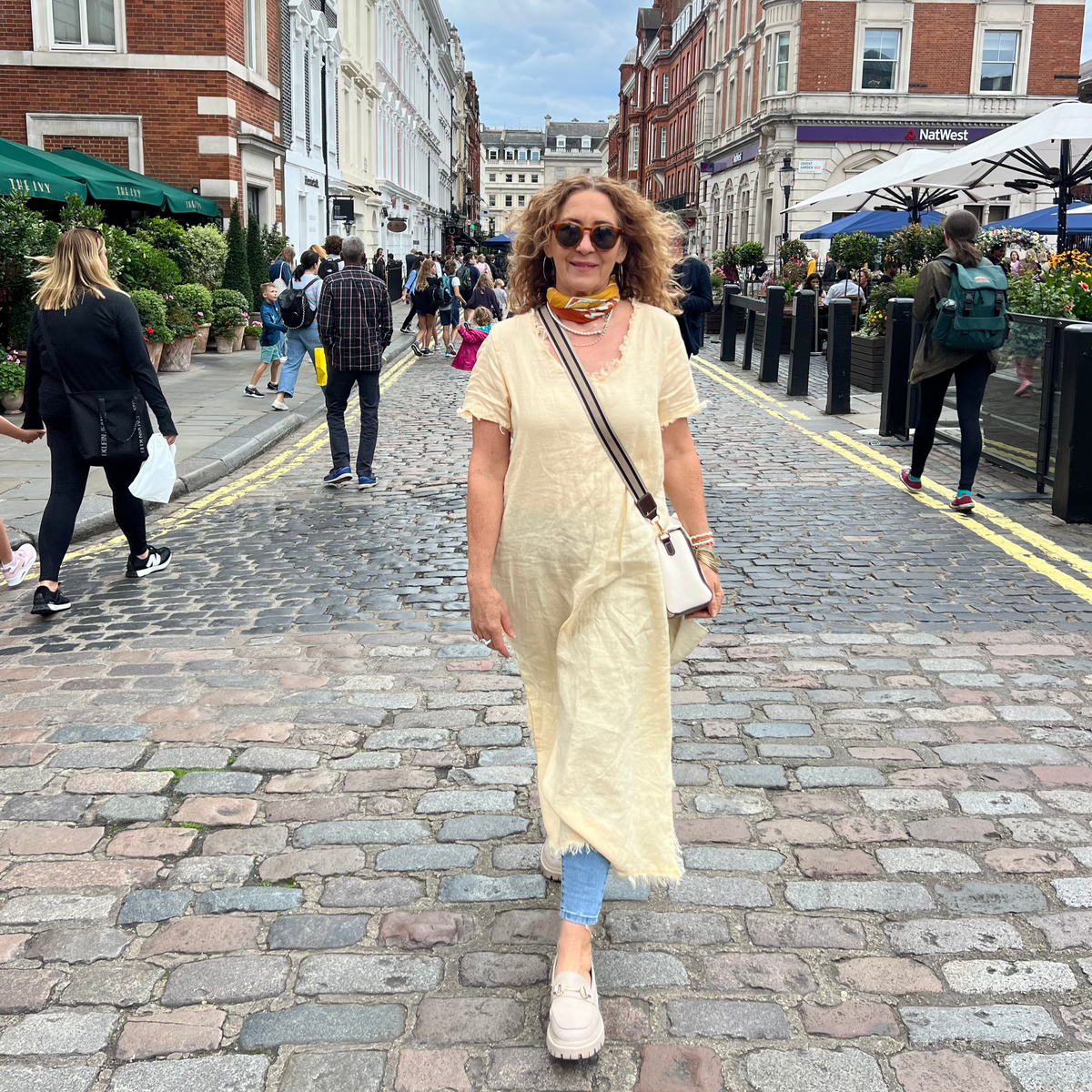 Long Raw Edged Linen Dress