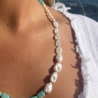 Pearl, Moonstone and Amazonite Necklace