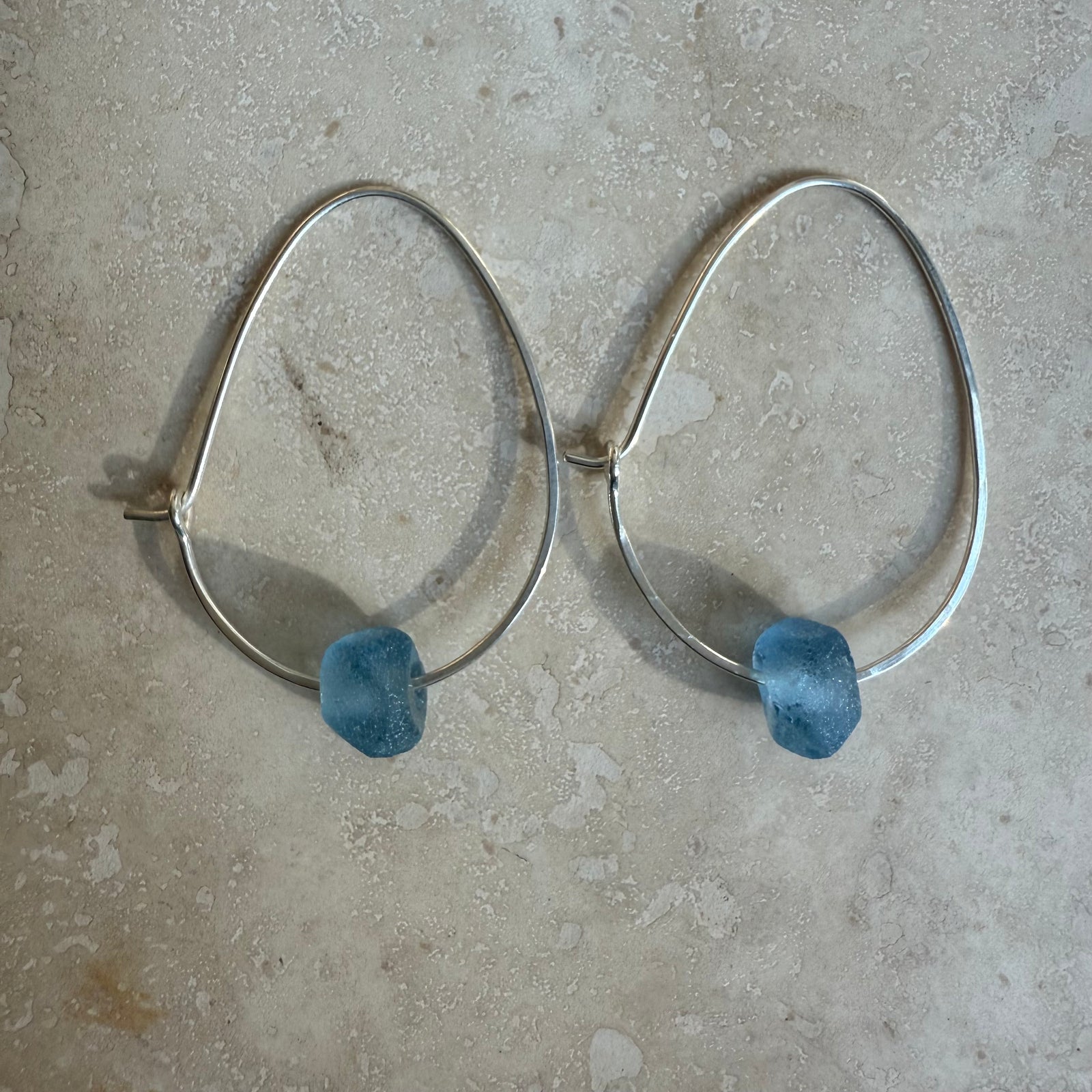 Recycled Glass Hoop Earrings - silver or gold in small and large.