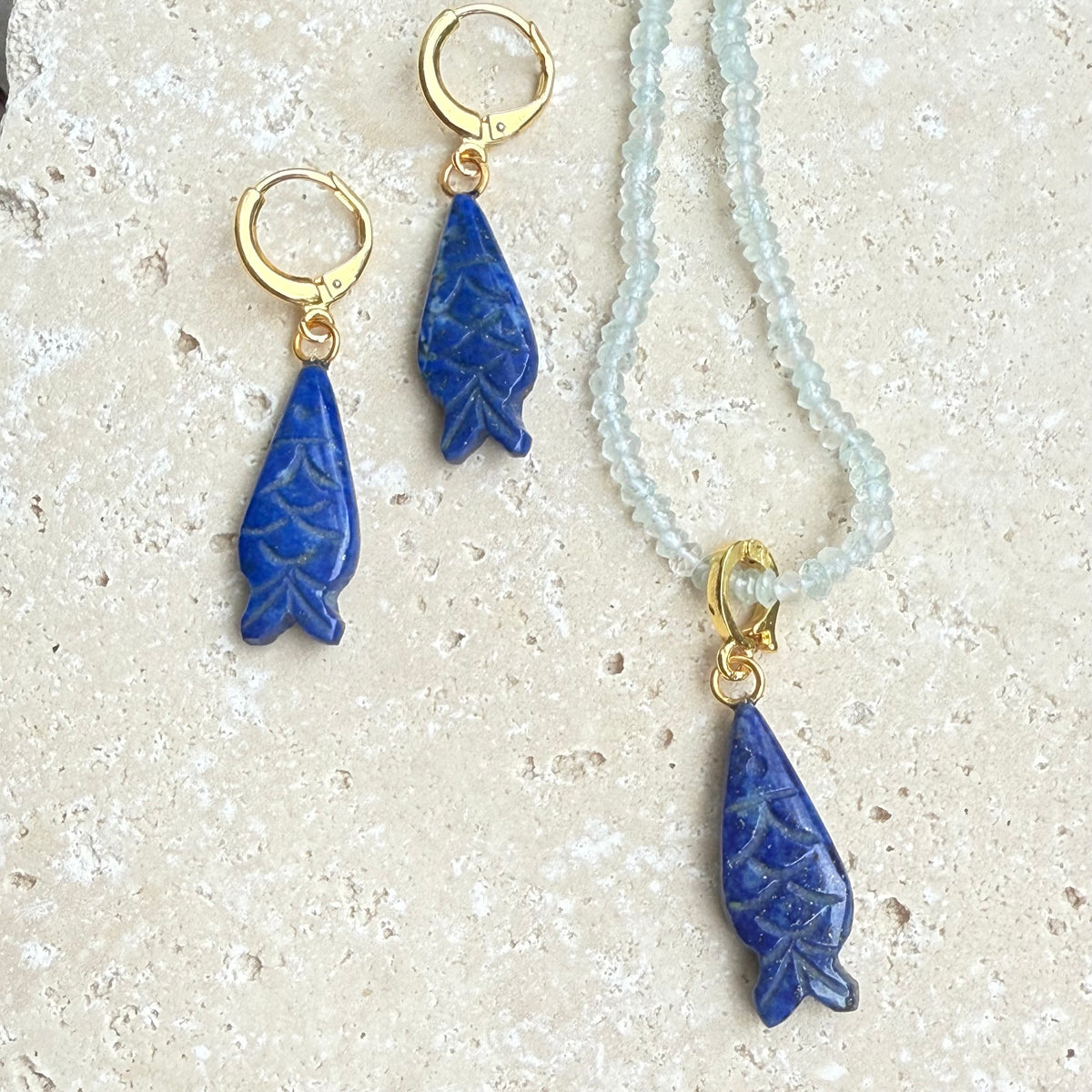 Chagall Fish - Lapis Lazuli and Aquamarine Necklace.