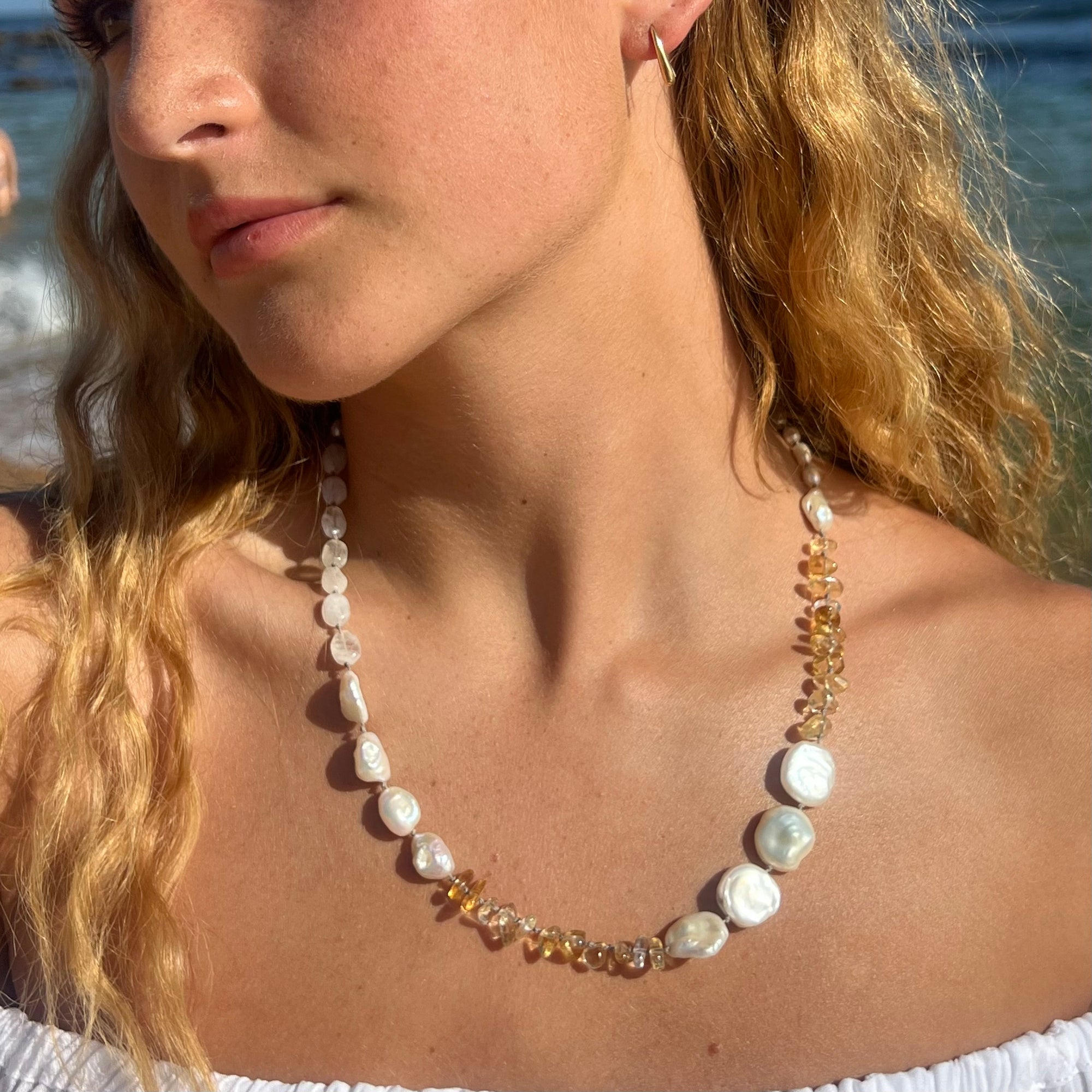 Moonstone, Pearl and Citrine Necklace