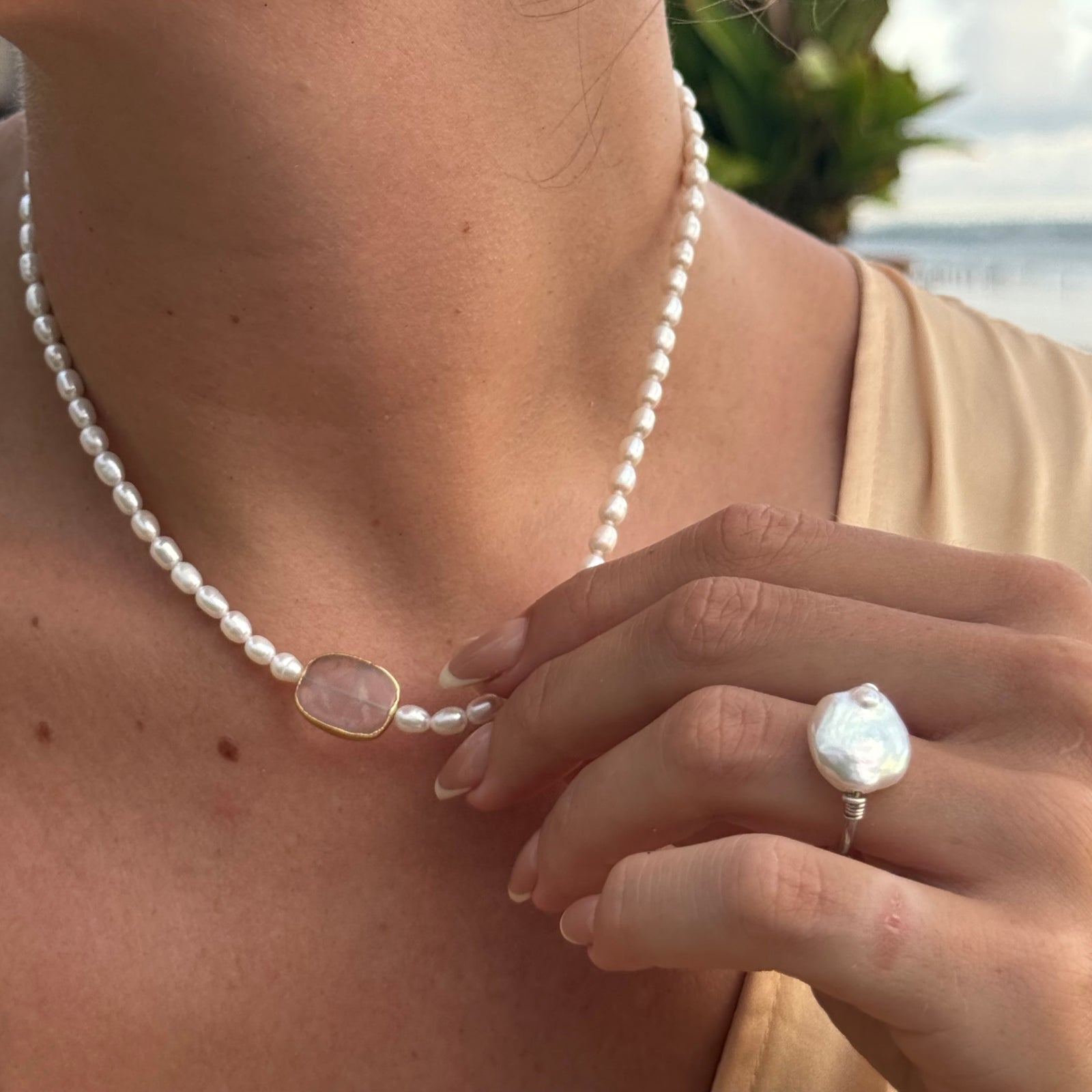 Rose Quartz and Pearl Necklace