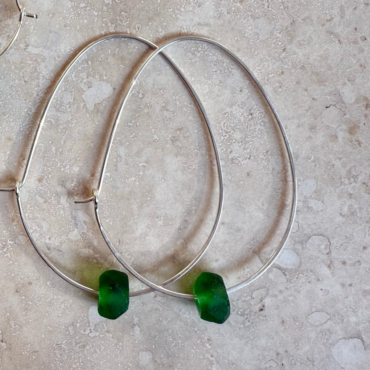 Recycled Glass Hoop Earrings - silver or gold in small and large.
