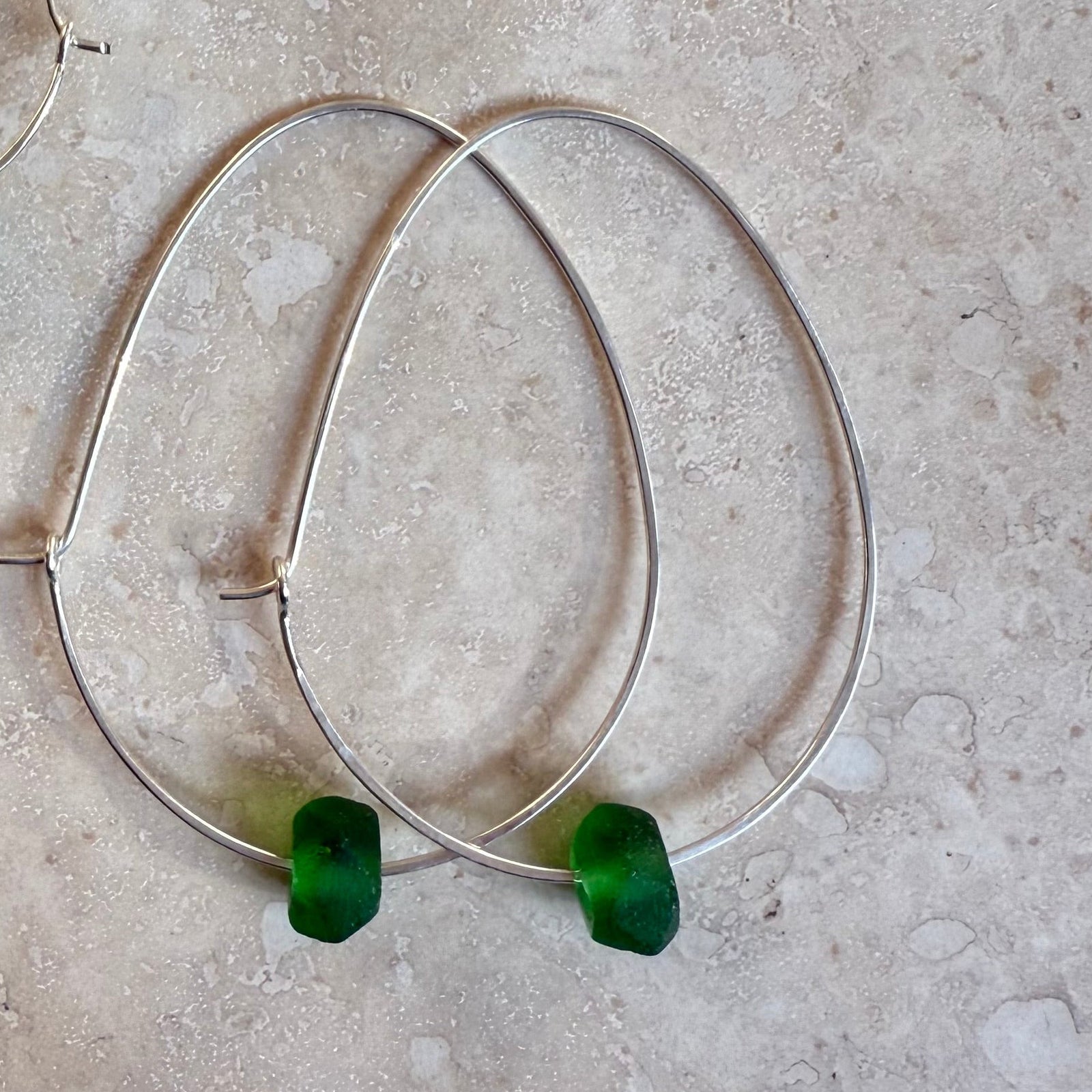 Recycled Glass Hoop Earrings - silver or gold in small and large.