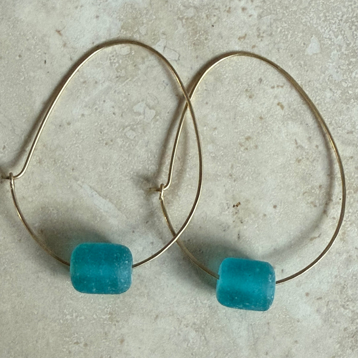 Recycled Glass Hoop Earrings - silver or gold in small and large.