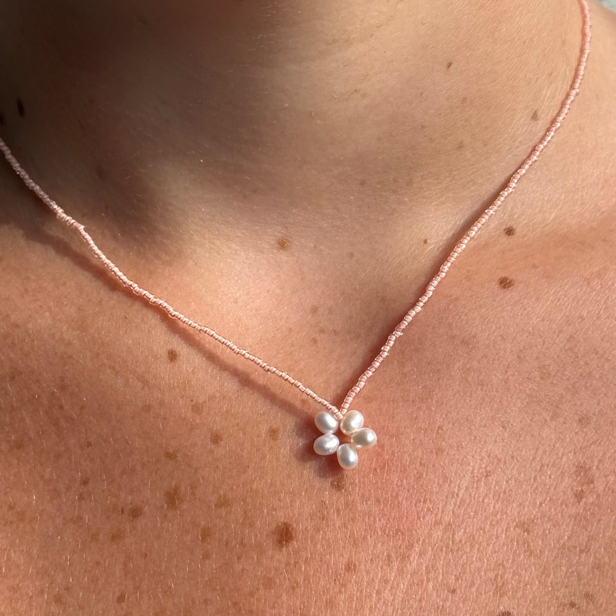 Pearl and Pearl Flower Necklace