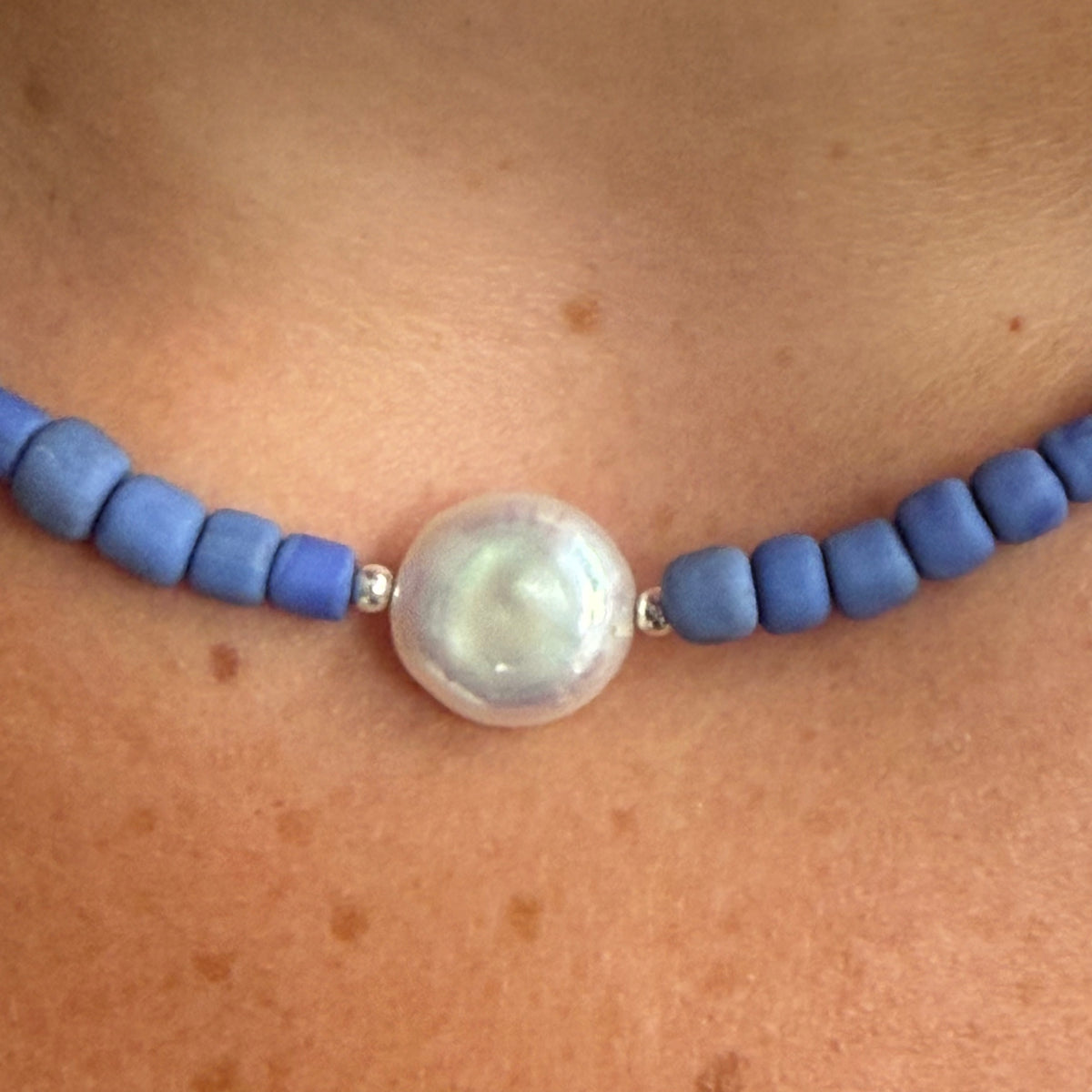 Pearl &amp; Recycled sea-glass necklace