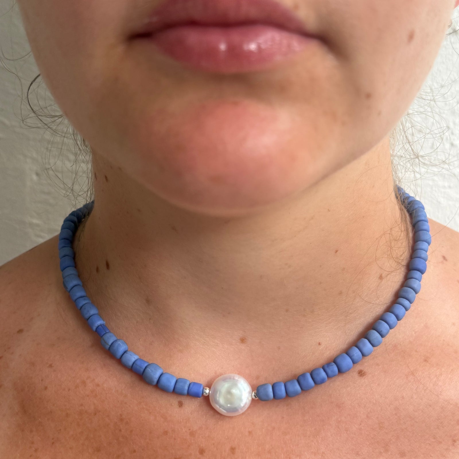 Pearl & Recycled sea-glass necklace