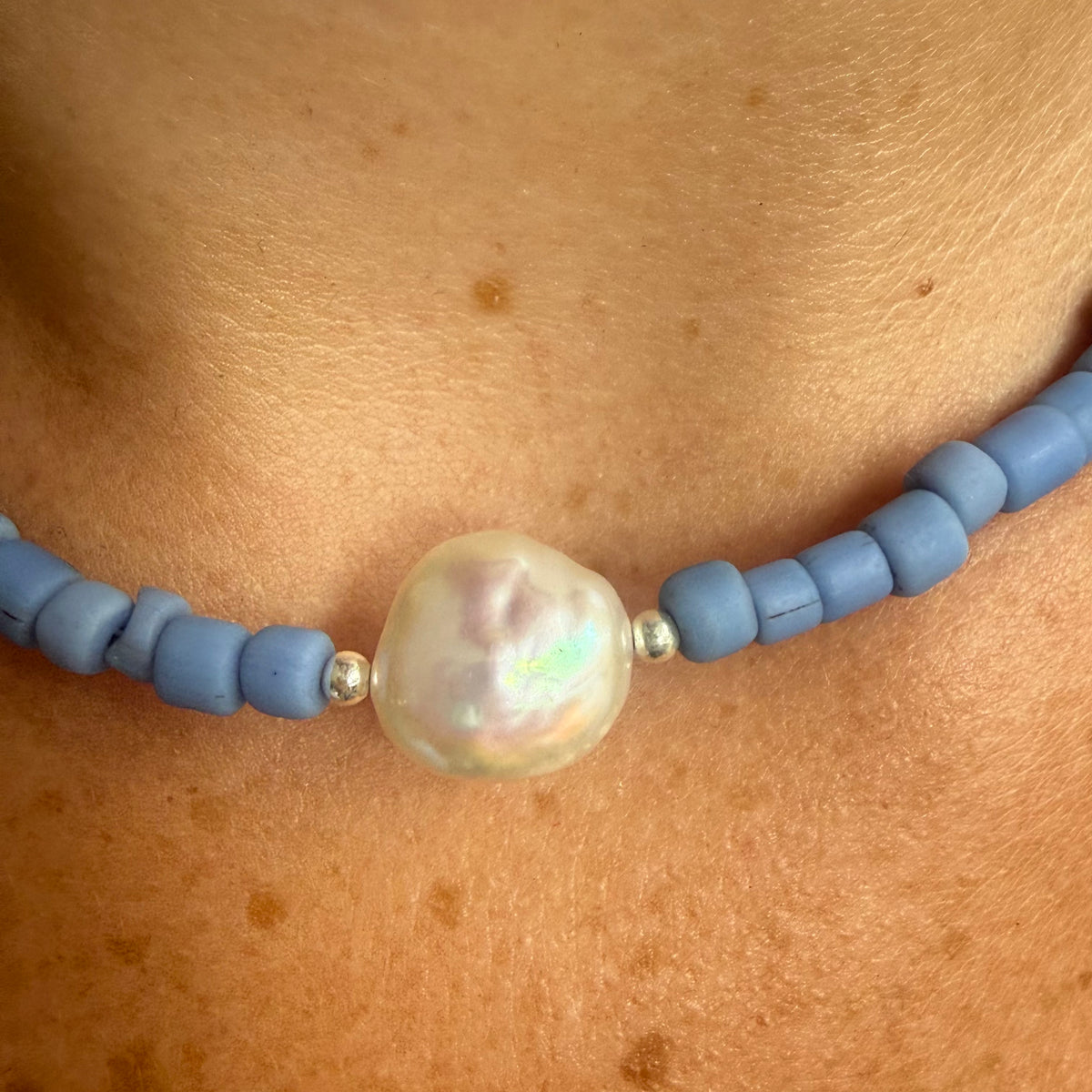 Pearl & Recycled sea-glass necklace