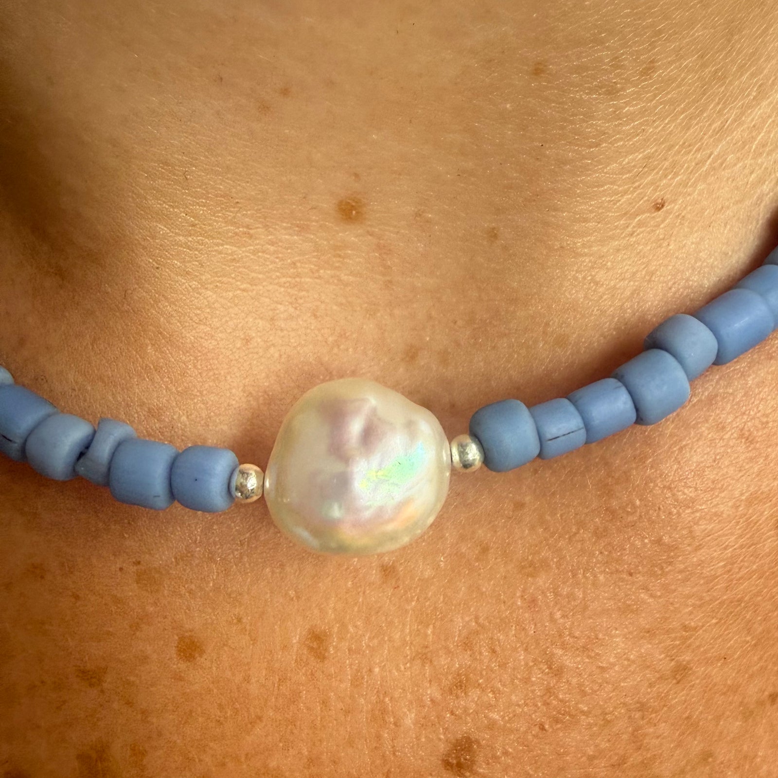 Pearl & Recycled sea-glass necklace
