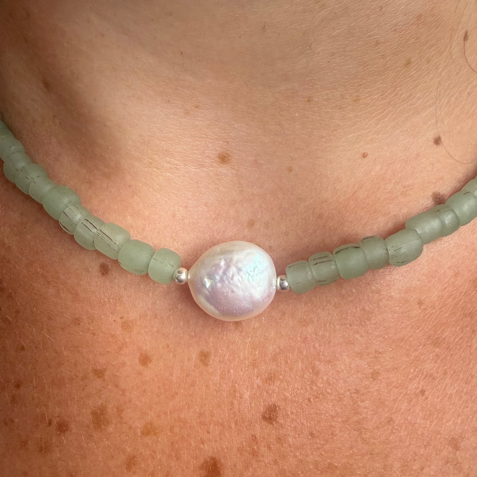 Pearl & Recycled sea-glass necklace