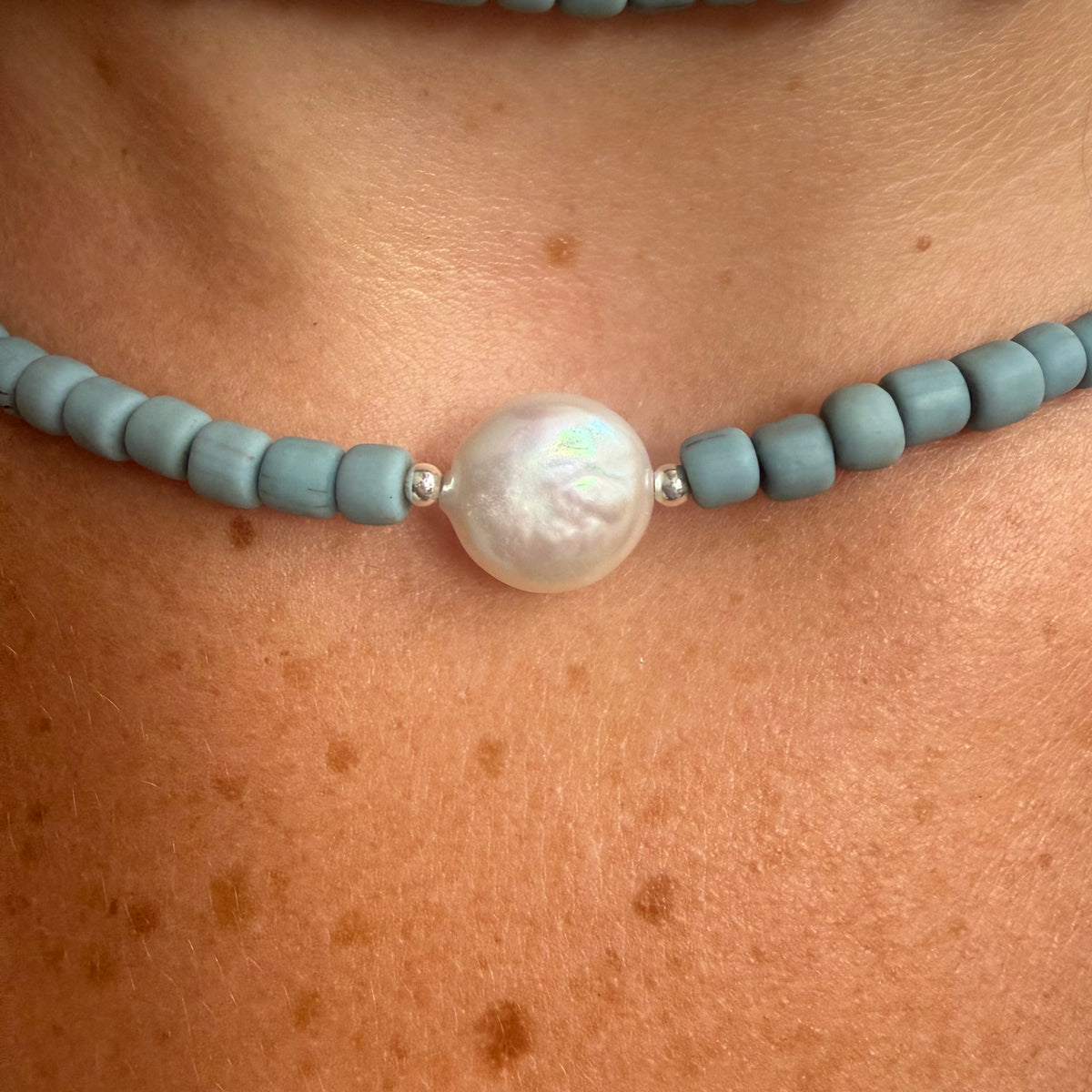 Pearl & Recycled sea-glass necklace