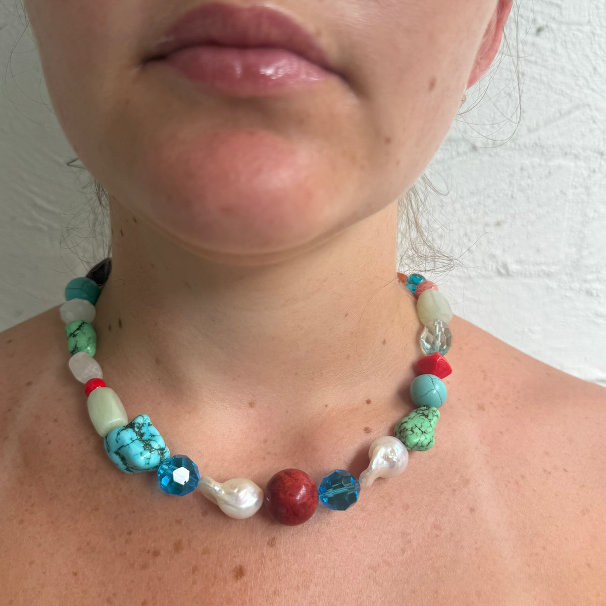 Pop of colour! Multi stone and baroque pearl necklace