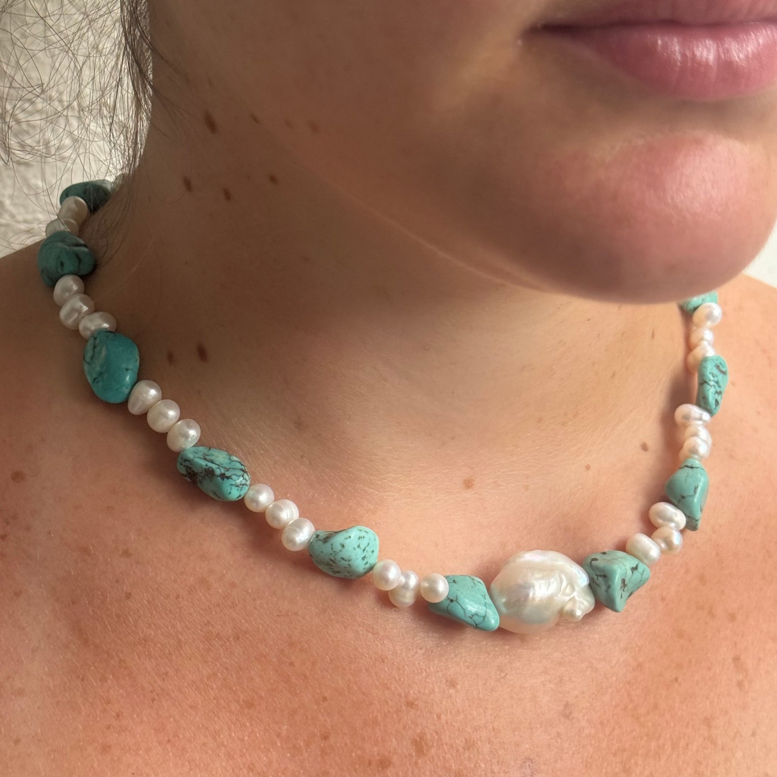 Moonlit Tide Necklace - Precious stone & pearls