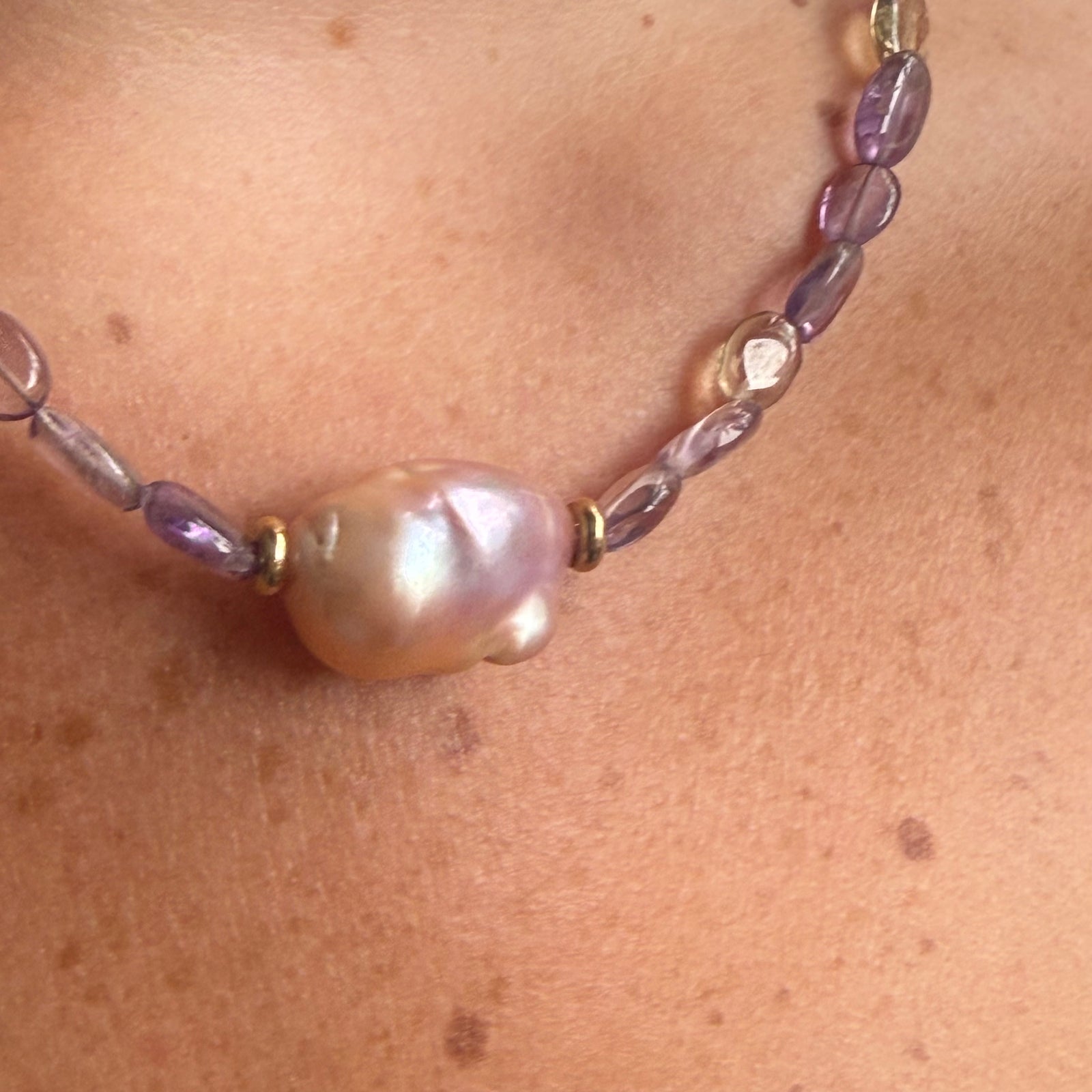 Pink Baroque Pearl & Amethyst Necklace
