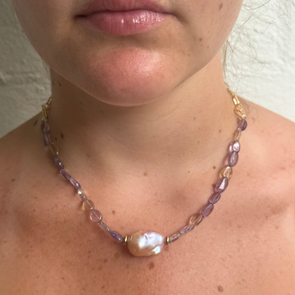 Pink Baroque Pearl &amp; Amethyst Necklace