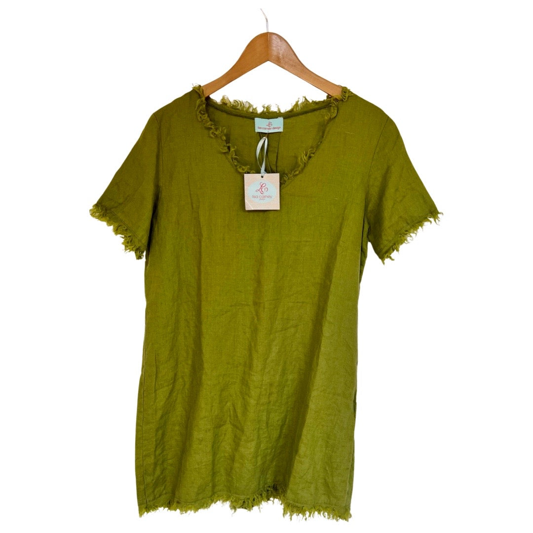 Short Raw Edged Linen Dress