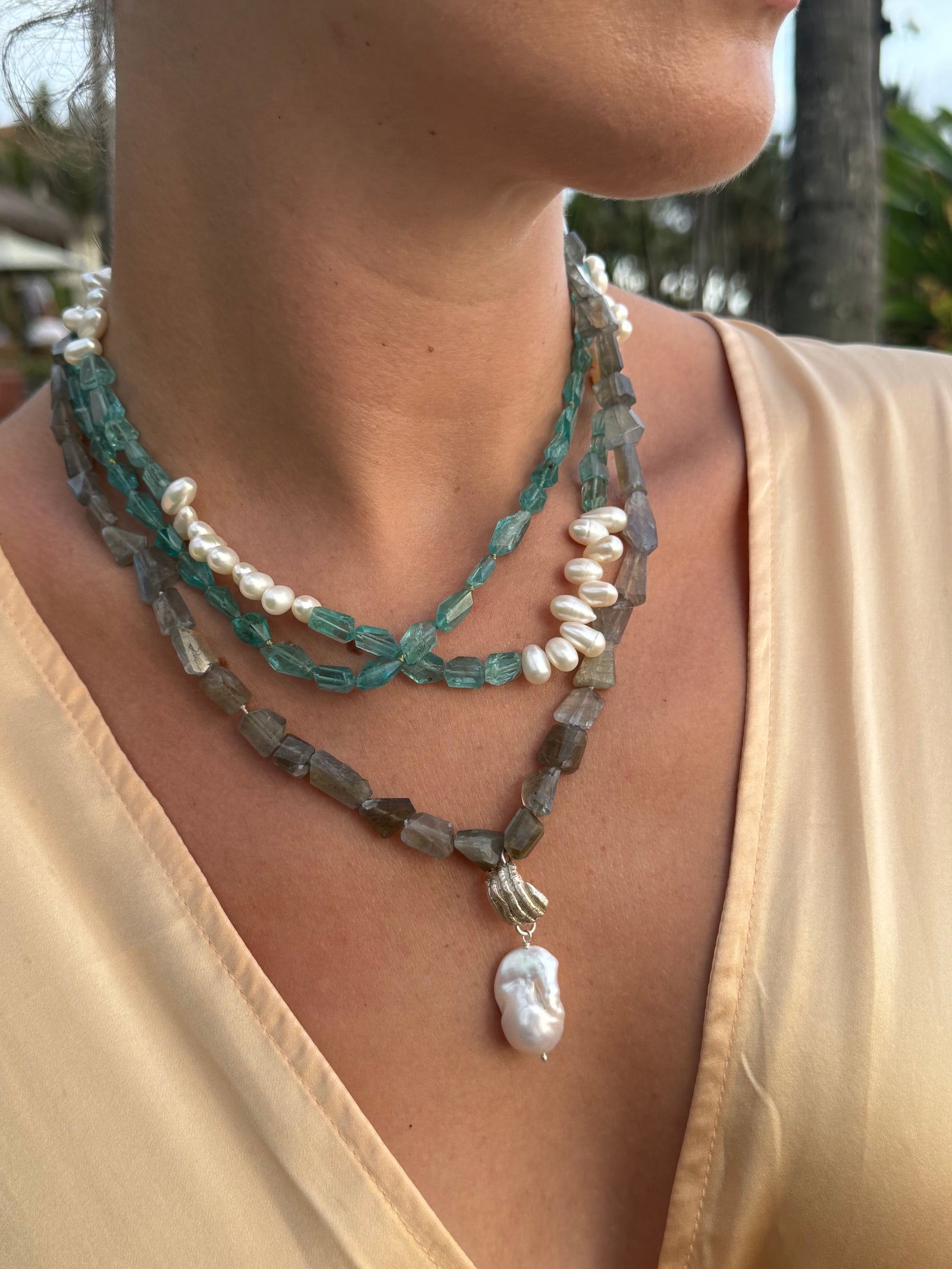 Labradorite and Baroque Pearl Necklace