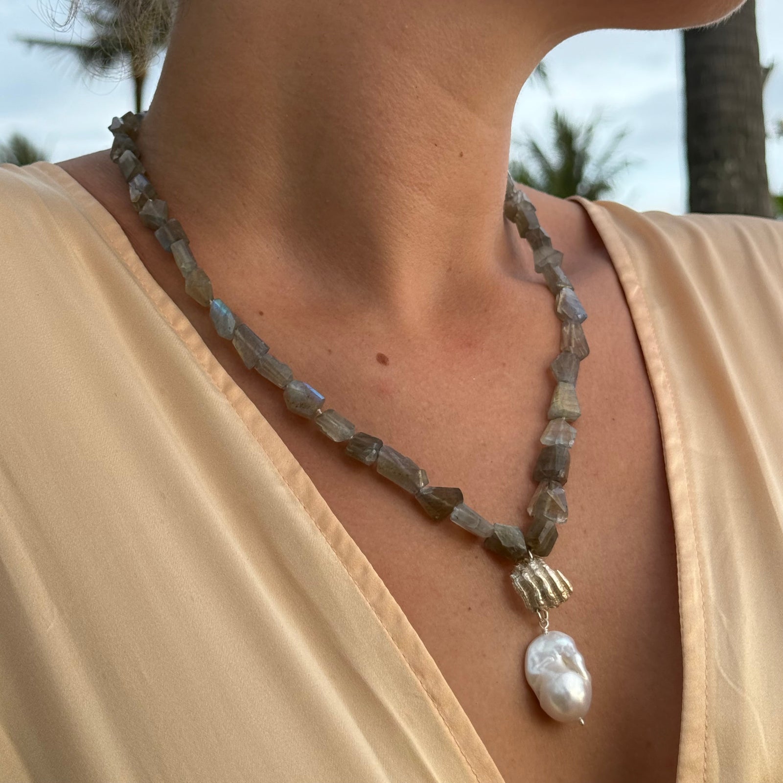 Labradorite and Baroque Pearl Necklace