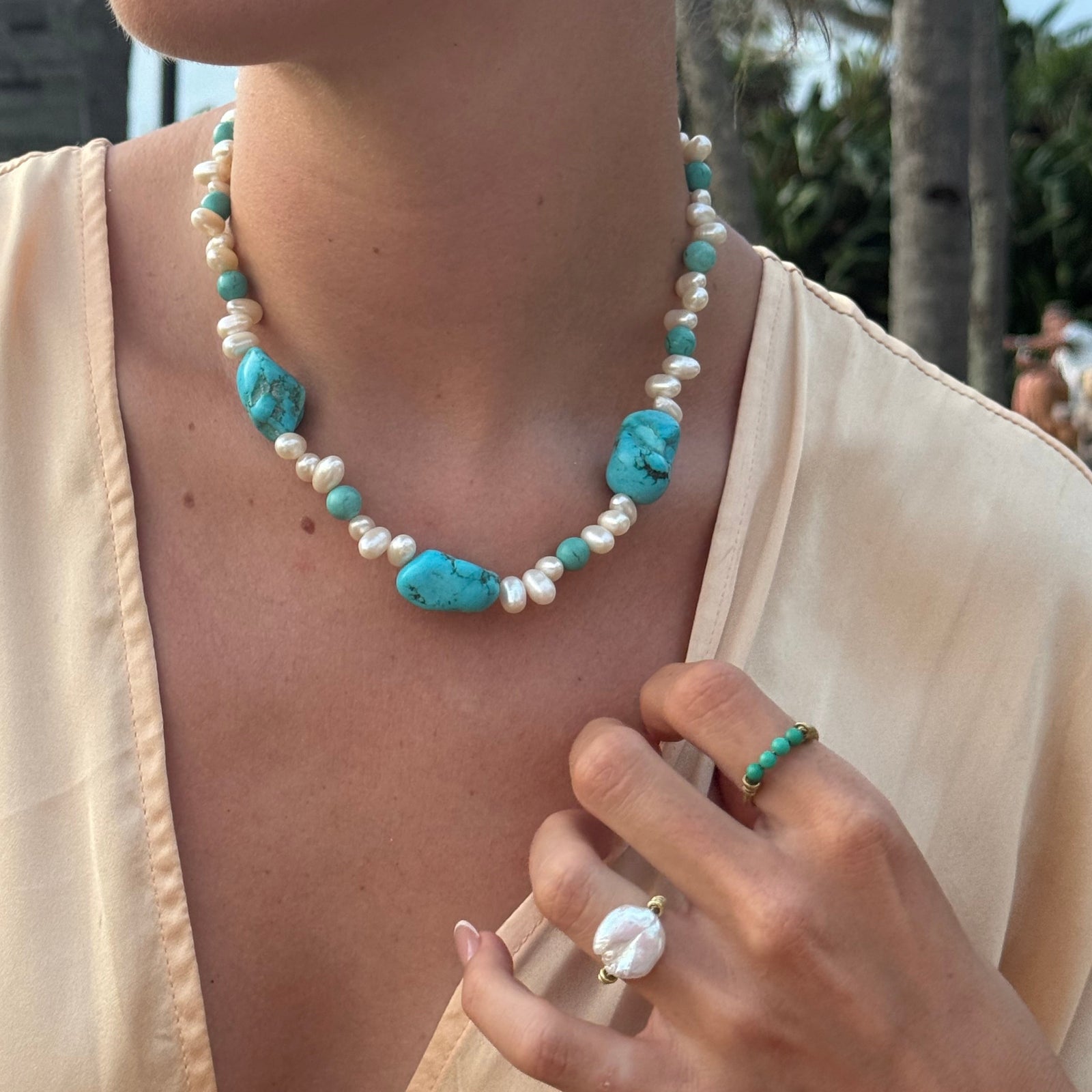 Blue Howlite and Pearl Necklace