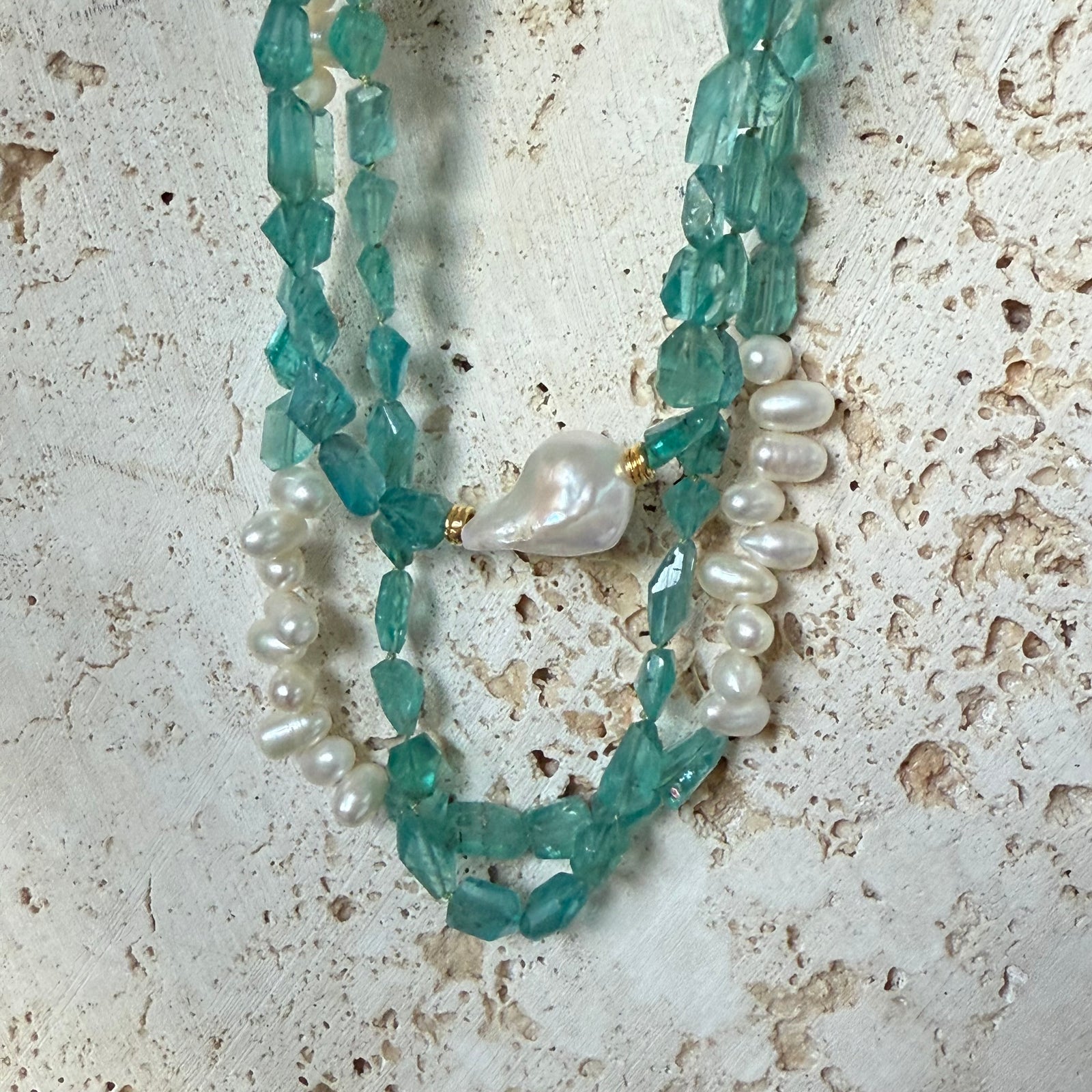 Apatite and Baroque Pearl Necklace