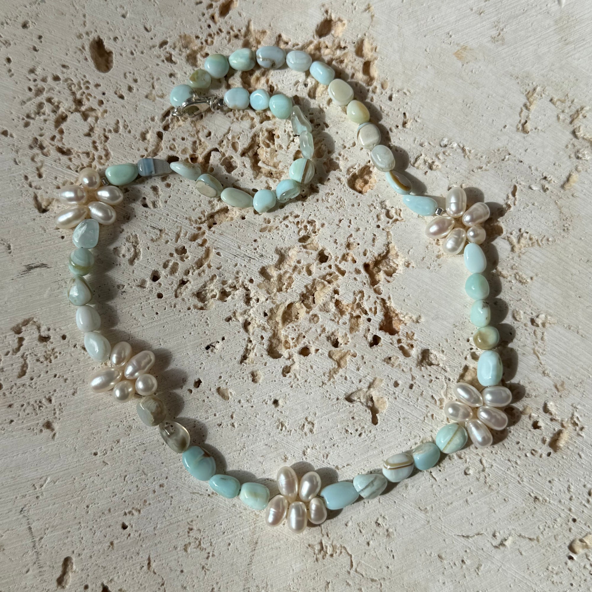 Peruvian Opals and Pearl Necklace