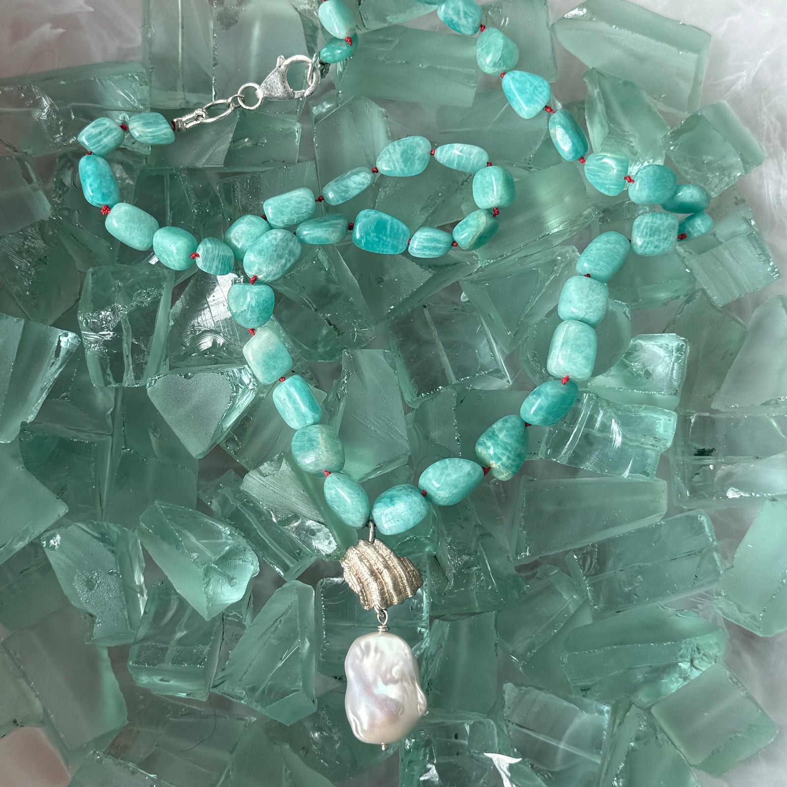 Amazonite and Baroque Pearl Necklace