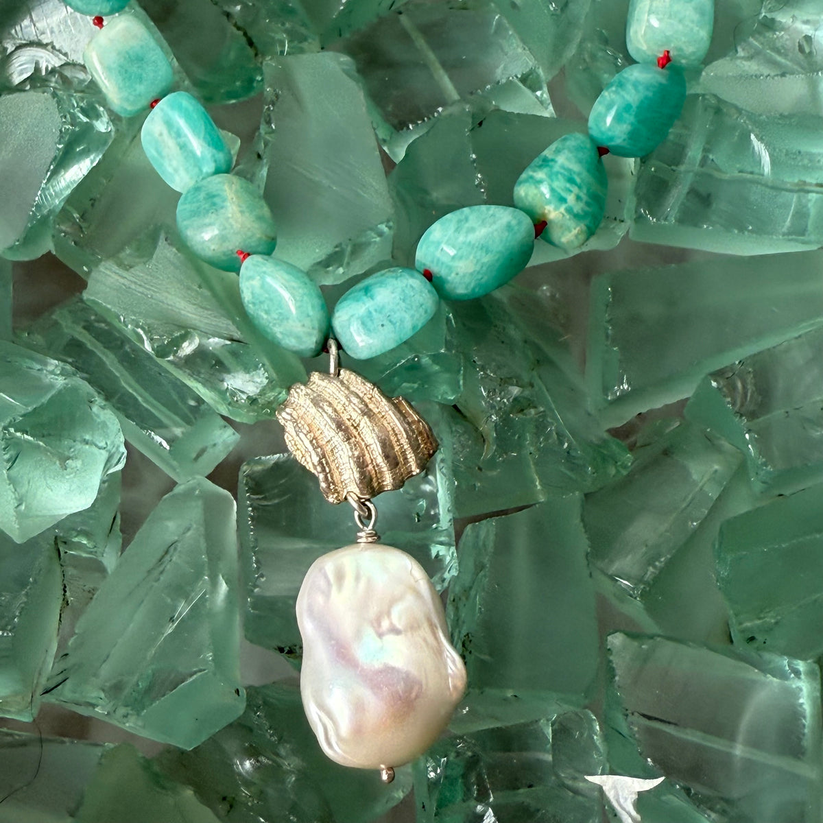 Amazonite and Baroque Pearl Necklace