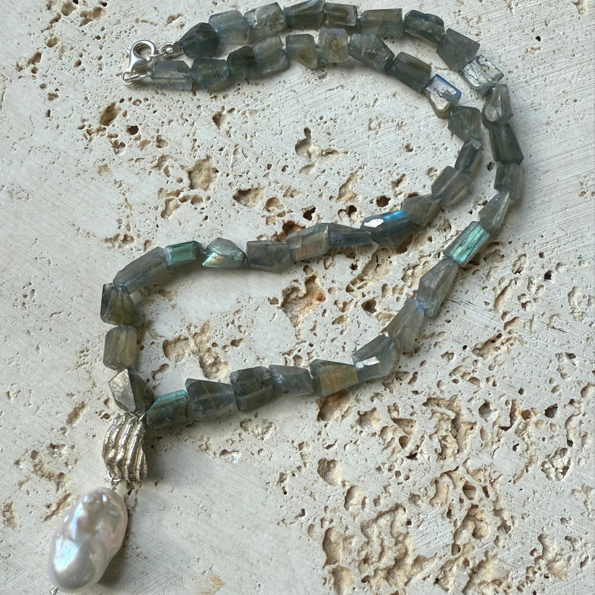 Labradorite and Baroque Pearl Necklace