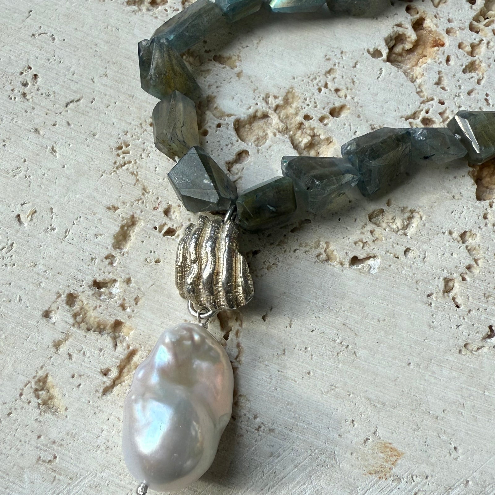 Labradorite and Baroque Pearl Necklace
