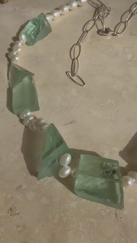 Bliss stone and Pearl Necklace- Citrine, Amethyst and Seaglass