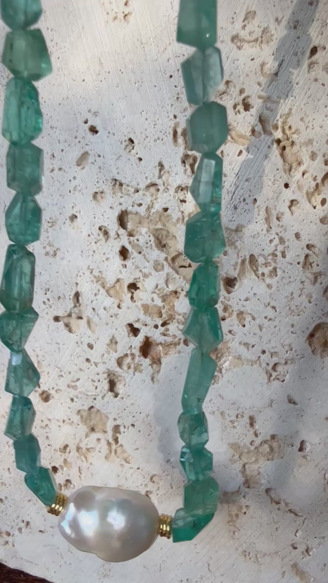 Apatite and Baroque Pearl Necklace