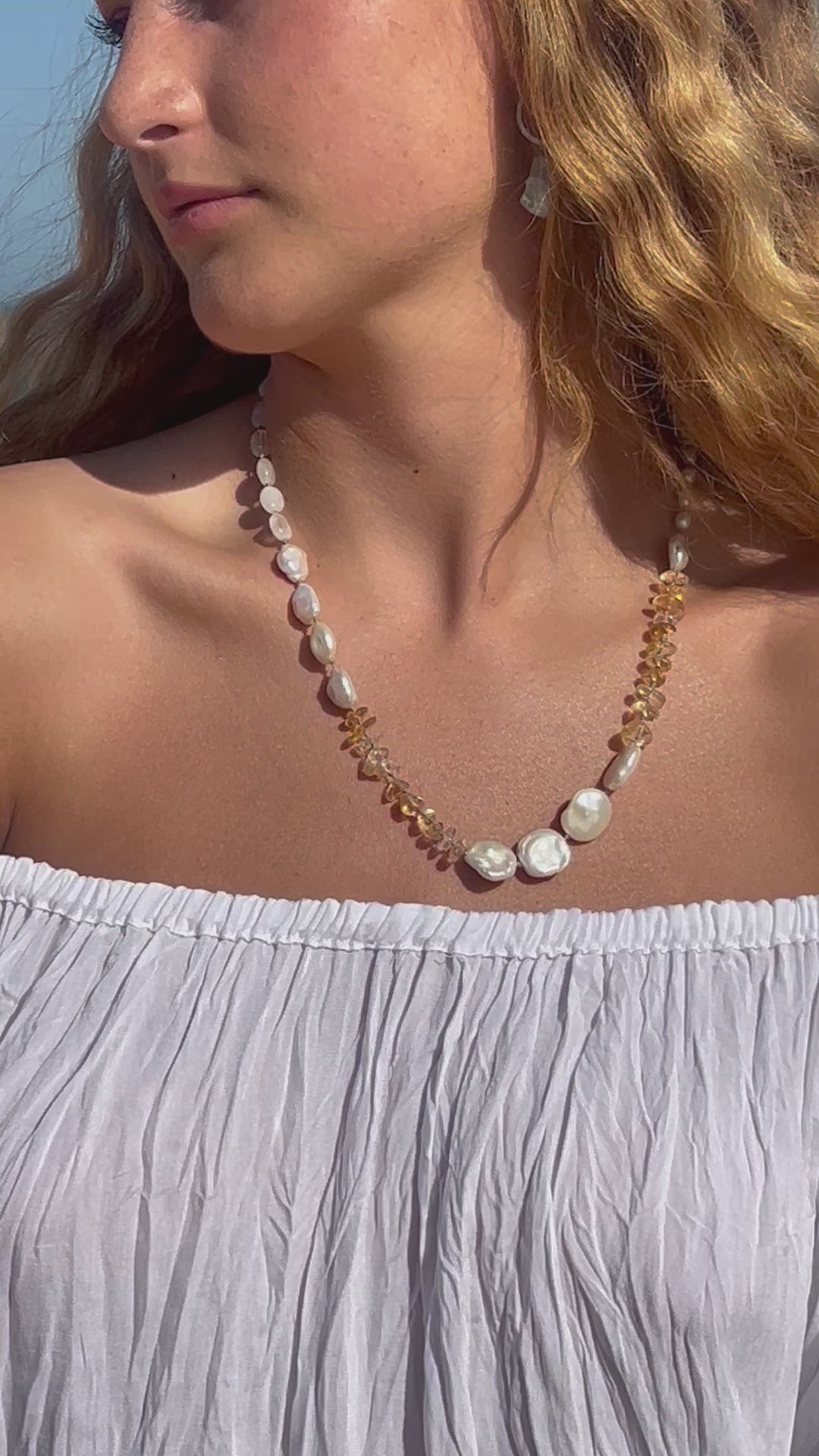 Moonstone, Pearl and Citrine Necklace
