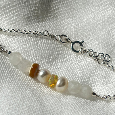 Opal, Moonstone and Pearl Silver Bracelet