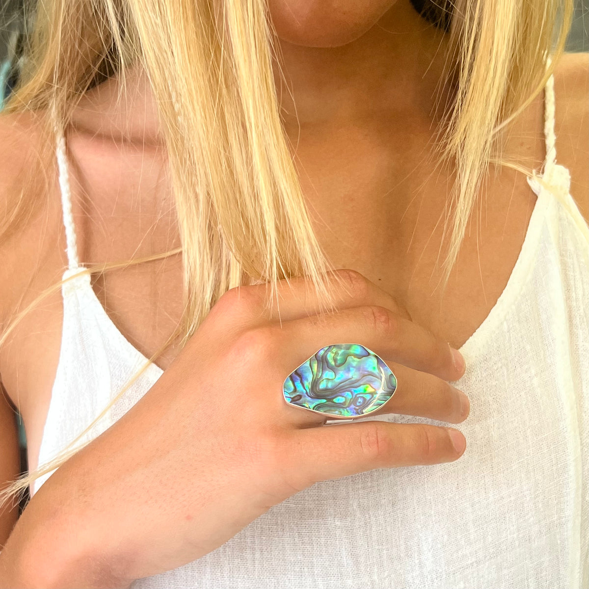 Mother of Pearl adjustable statement ring