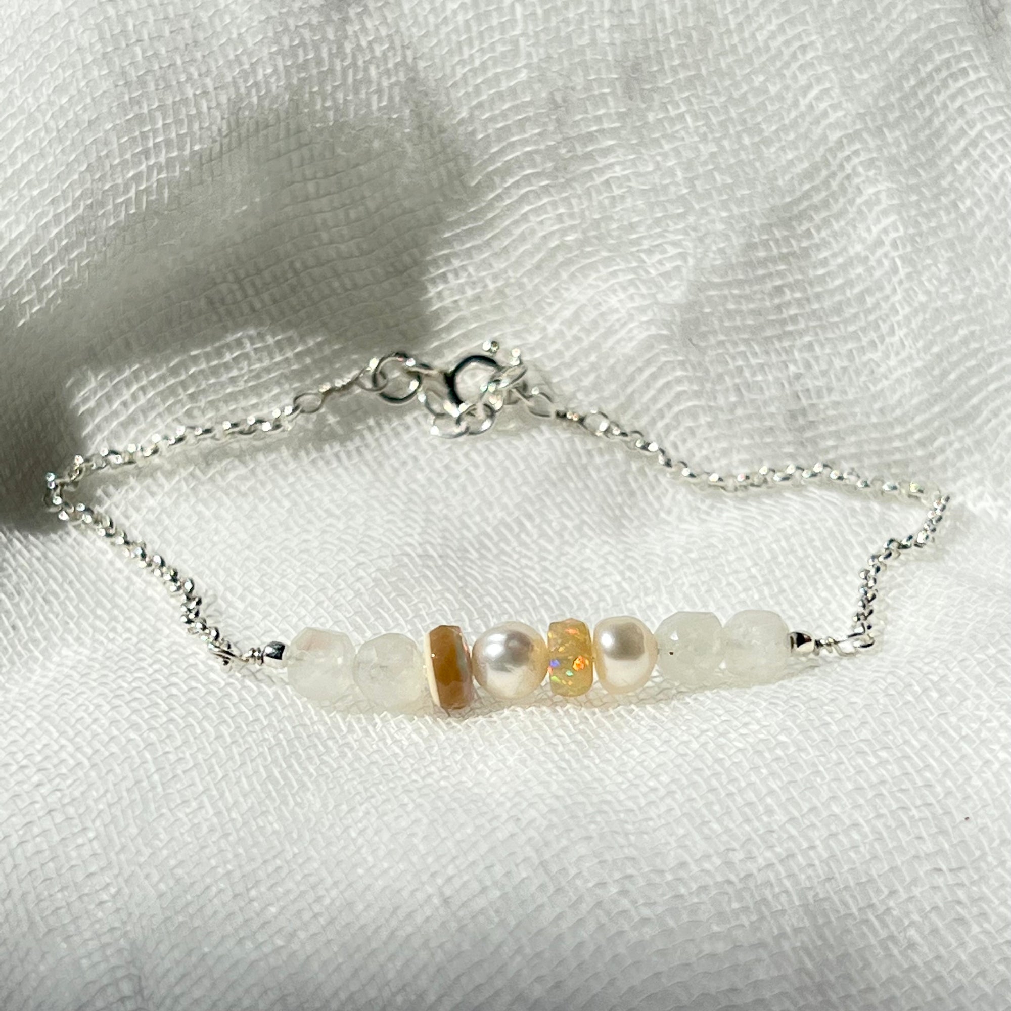 Opal, Moonstone and Pearl Silver Bracelet