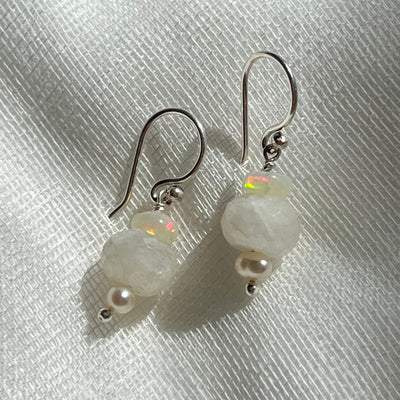 Moonstone, Opal and Pearl Earrings