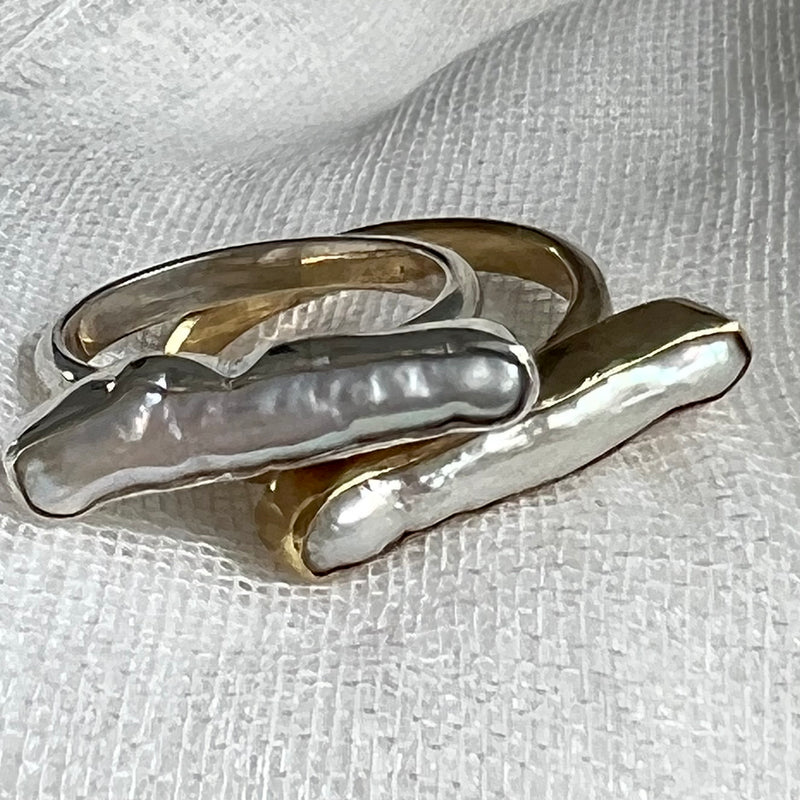 Keshi Pearl Bar Ring in Silver or Gold
