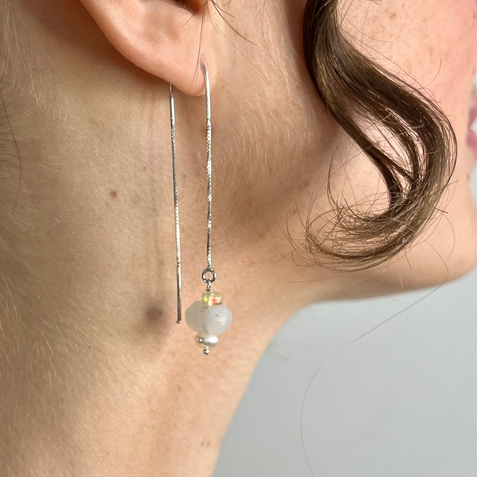 Moonstone, Opal and Pearl Thread Earrings