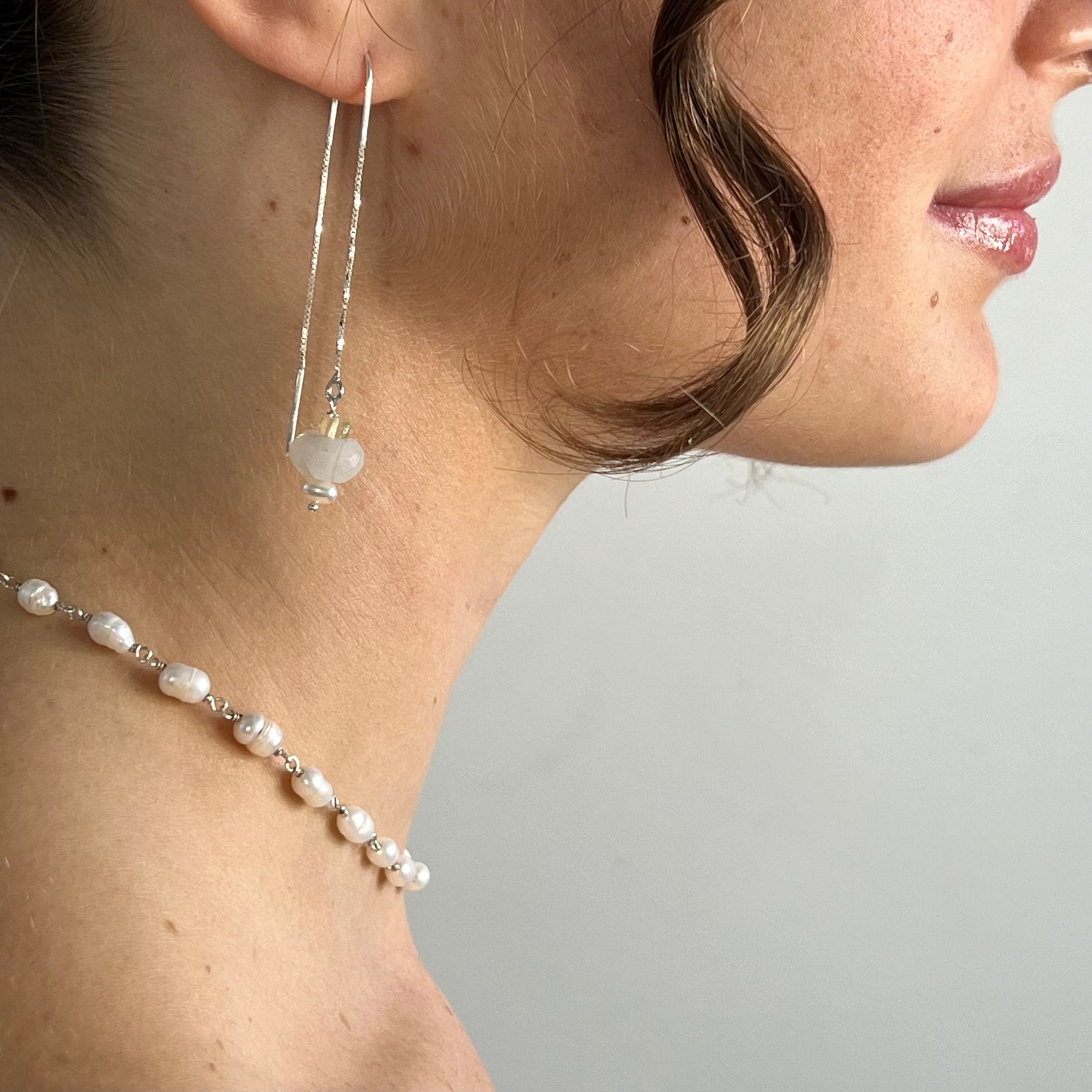 Moonstone, Opal and Pearl Thread Earrings