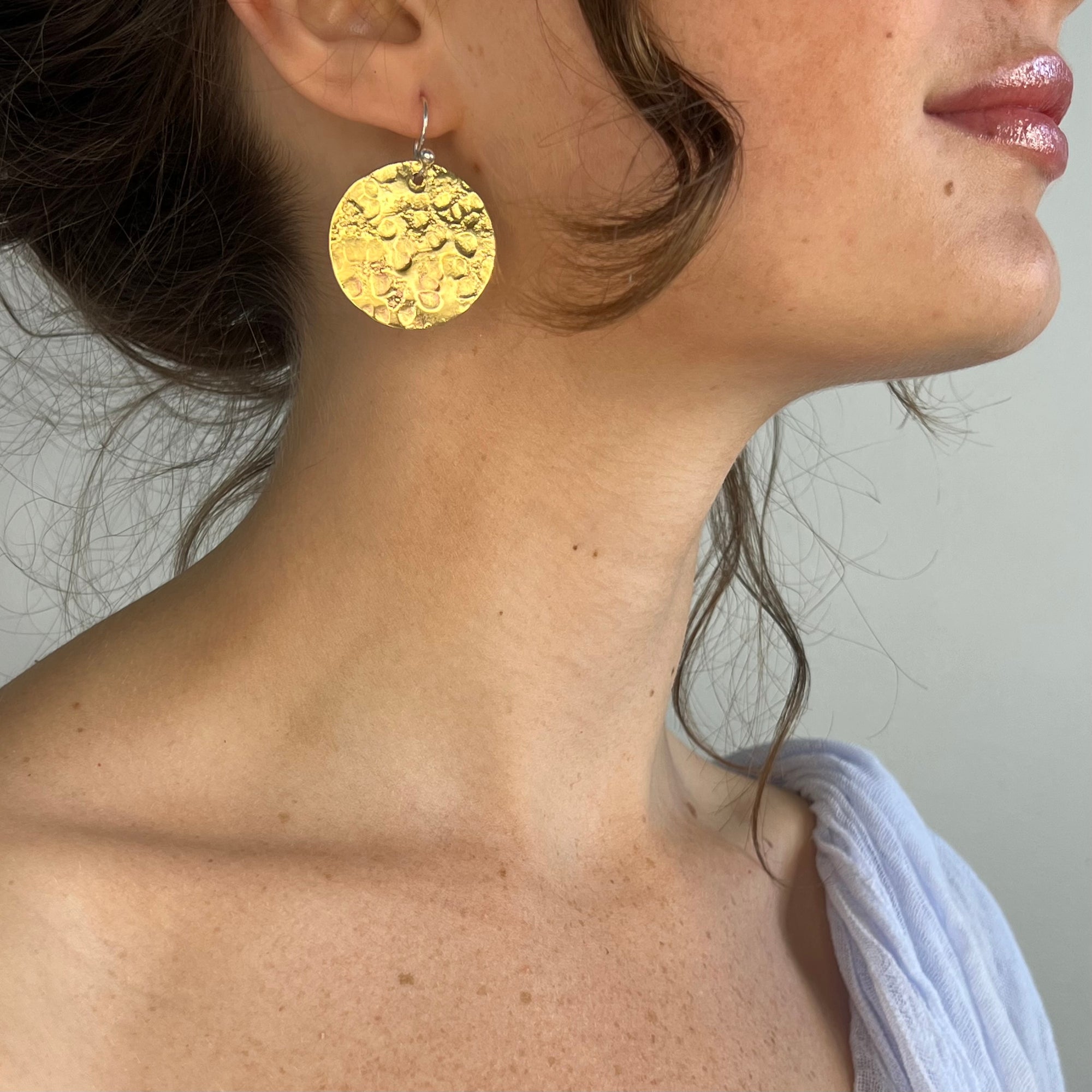 Coin hammered gold Earrings Lisa Carney Design - Main Image