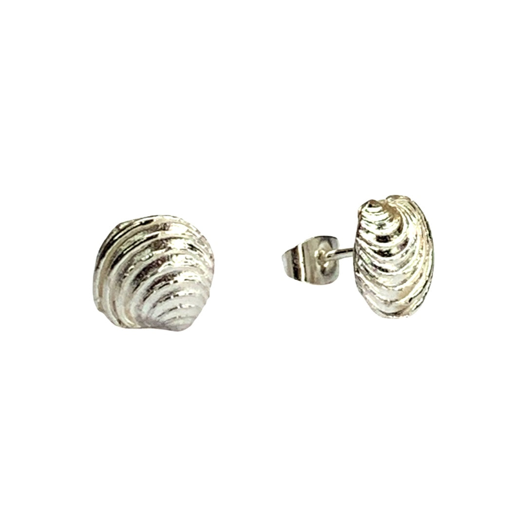 CLAM SHELL STUD EARRINGS IN SILVER OR GOLD