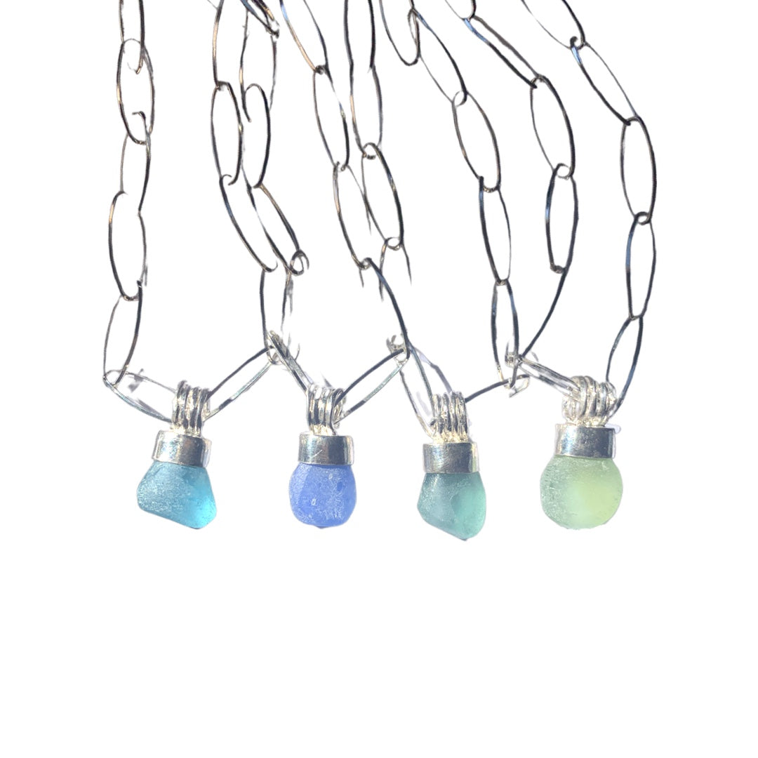 Mykonos Silver Sea Glass Necklace