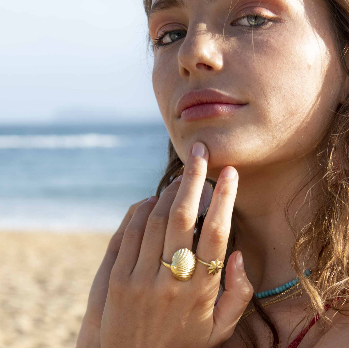 Gold Clam Shell Adjustable ring